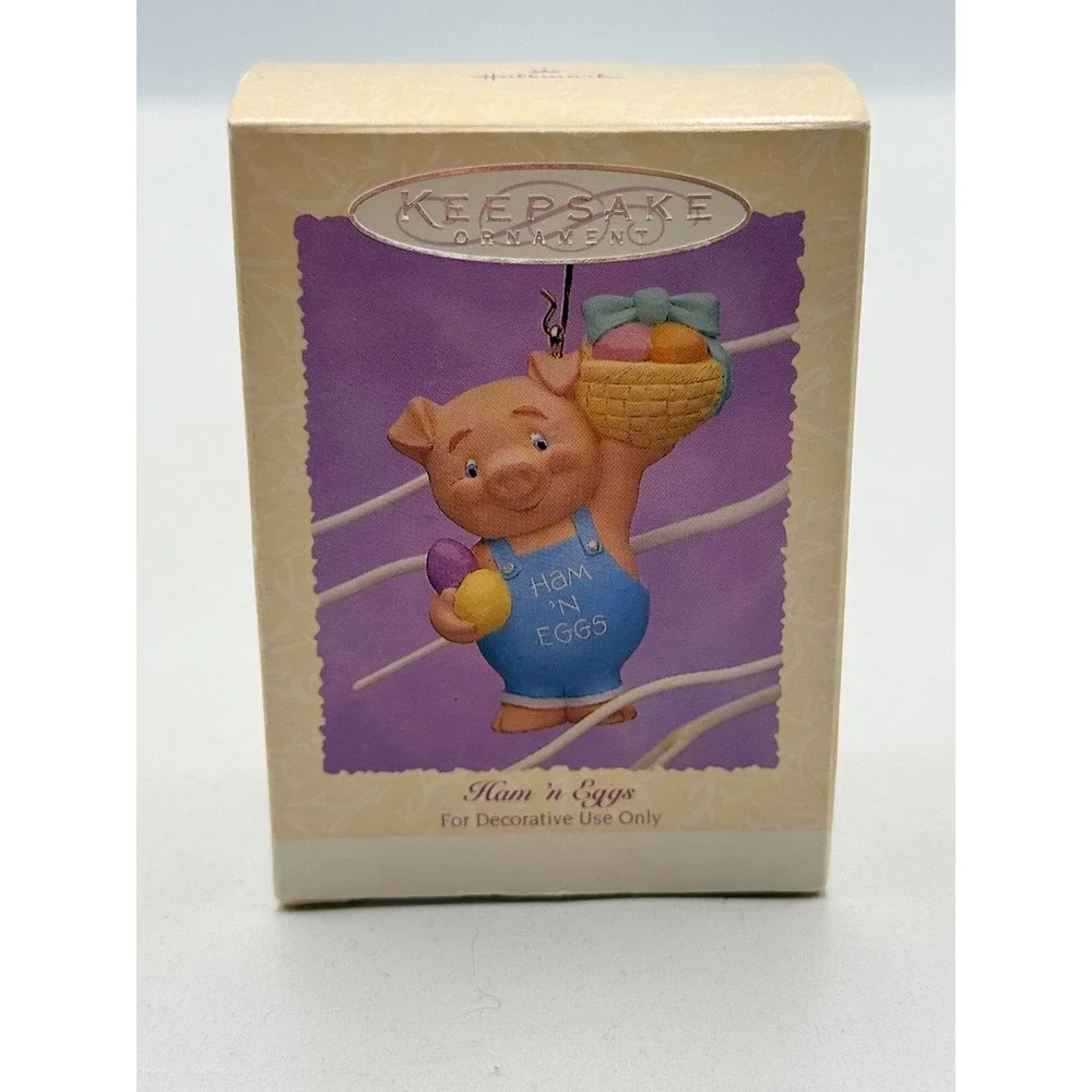 Hallmark Ornament Unisex OS Blue Excellent Ham n Eggs Pig 1995 Easter Collection